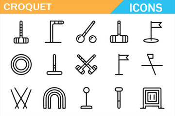 Croquet Game Vector Icons with Mallets Balls and Wickets
