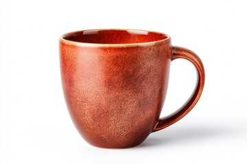 Matte ceramic mug in deep warm red-brown color isolated on white background.
