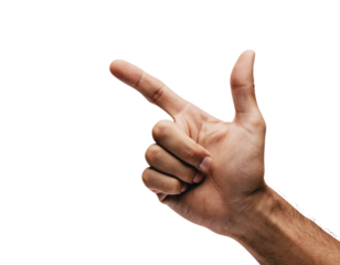 Hand Gesturing with Index Finger and Thumb Extended on Black Background Keywords: hand, gesture, finger, thumb, pointing
