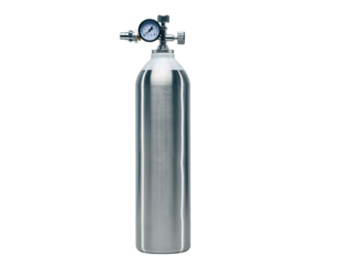 Metal Oxygen Tank with Pressure Gauge and Valve on Black Background gas cylinder aluminum