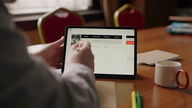 Close up shot of a group project deck in 4K, showing collaborative planning, professional presentation slides, detailed design layout, and modern teamwork workflow.