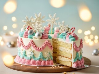 Elegant Frosted Festive Cake with Decorative Ornaments