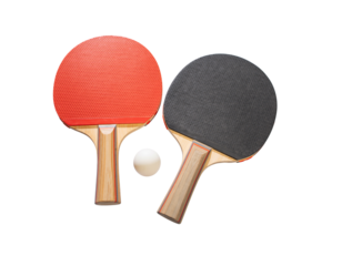 Two Table Tennis Paddles and Ball on Black Background ping pong rackets
