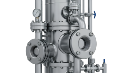 Industrial Stainless Steel Pipework with Gauges and Valves