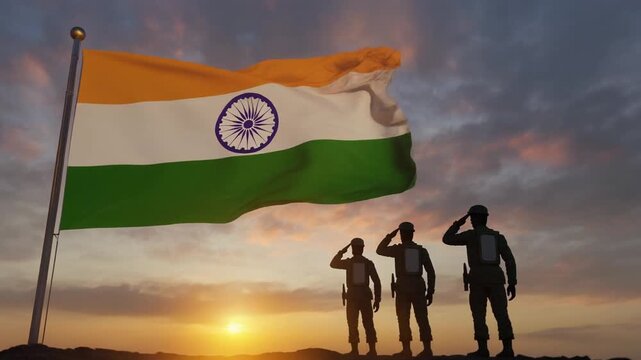 Indian Soldiers Saluting the National Flag in Slow Motion &mdash; Patriotic Cinematic 4K Video