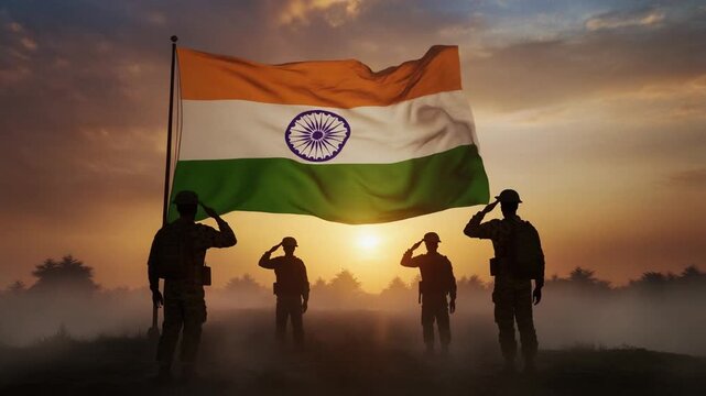 Indian Soldiers Saluting the National Flag in Slow Motion &mdash; Patriotic Cinematic 4K Video