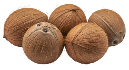 Five Whole Coconuts on White Background fruit tropical