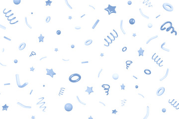 3d blue flying confetti on isolated background. Holiday Festival Design for Greeting Card, Invitation or Poster. Celebration & Party.Surprise Banner. Stock vector illustration.	