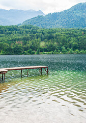 Bohinj lake on a cloudy day in Slovenia