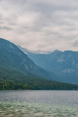 Bohinj lake on a cloudy day in Slovenia
