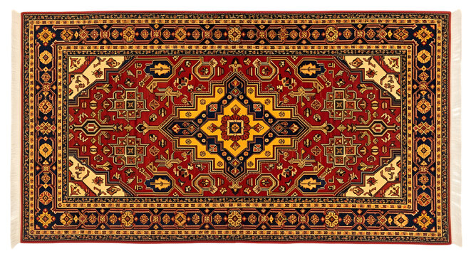 Intricate Persian Rug with Red Yellow and Blue Geometric Patterns Keywords: rug, carpet, persian