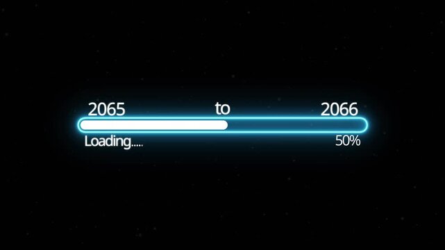 Abstract New year 2066 loading bar animation, Loading bar from 2065 to 2066 new year transfer animation. Almost reaching New Year on black background. Welcoming the happy new year 2066. alpha channel