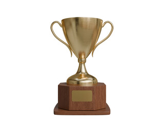 Golden Trophy Cup with Wooden Base Isolated on Transparent Background, Front View