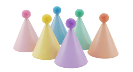 Assortment of Pastel Colored Party Hats with Pom- Poms