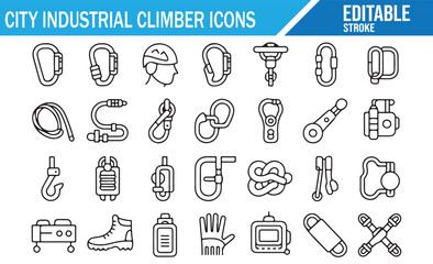 Editable Stroke Icons: Industrial Climbing Gear and Workers. © SANTI