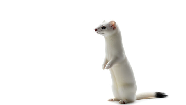 Captivating view of a pure white ermine standing on alert