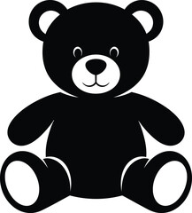 Simple black and white illustration of a classic teddy bear in a seated position