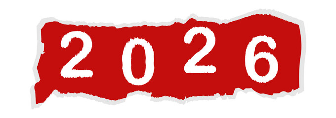 2026 red torn paper with shadow. Isolated png