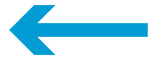 Long blue arrow left direction isolated on transparent background.