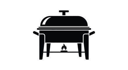 A detailed black silhouette of a chafing dish with a warming flame underneath silhouette