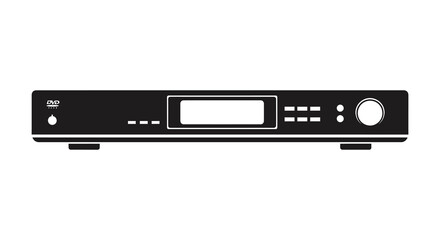 A sleek black audio receiver with control buttons and a display a distinct silhouette