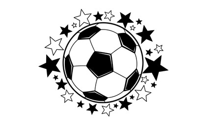 Isolated 3d vector illustration of a black and white leather soccer ball with stylized flames for sports competition equipment on a round sphere object