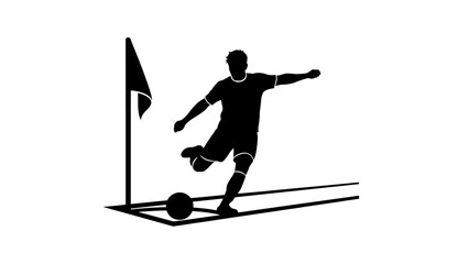 Soccer Player Silhouette in Action: A dynamic silhouette captures a soccer player poised to take a corner kick, the flag and ball adding to the scene.