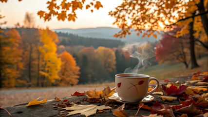cup-of-hot-tea-with-steam-rising--autumn-leaves-a