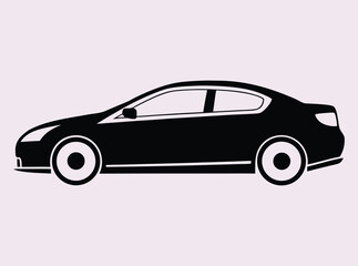 Black silhouette of a modern sedan car on a light pink vehicle