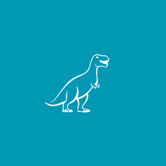 Fototapeta premium Minimalist White Tyrannosaurus Rex Dinosaur Outline Illustration - Simple T-Rex Icon on a Solid Teal Blue Background