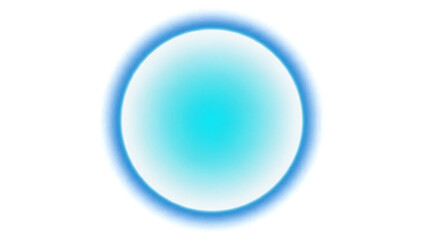 Neon blue glowing sphere with bright cyan light effect, abstract digital energy ball, futuristic plasma graphic element