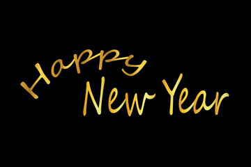 Obraz premium Happy New Year golden text on a black background, a festive and elegant greeting for the upcoming year