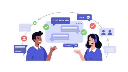 Professional customer service representatives collaborating to resolve issues and provide efficient online support for enhanced user satisfaction through effective communication