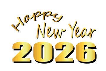 Golden Happy New Year 2026 Typography Design for Festive Celebrations. Elegant Holiday Greeting with Sparkling Text and Decorative Font for a Prosperous New Beginning