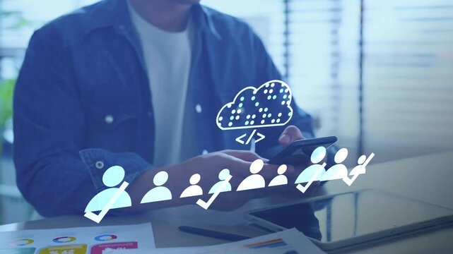 AI human resources and digital recruitment technology. Online job search system, smart resume screening, candidate selection, future workforce management, and cloud data analysis concept