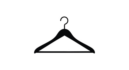 A simple black clothes hanger depicted in a minimalist style presenting a dark silhouette