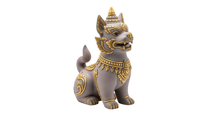 Fototapeta premium Gray and Gold Mythical Creature Statue with Ornate Details