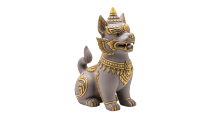 Gray and Gold Mythical Creature Statue with Ornate Details