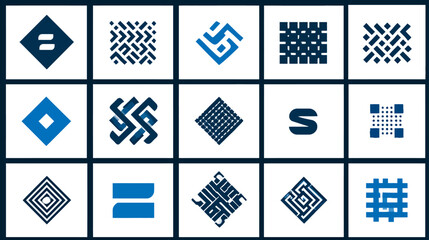 Modern abstract blue geometric vector graphic design elements, creative symbols, and minimalist patterns