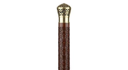 Ornate Wooden Cane with Golden Decorative Handle Keywords: cane, walking stick, wooden, ornate