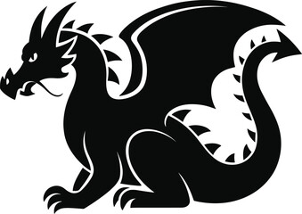 Black and white dragon with sharp details and dynamic pose