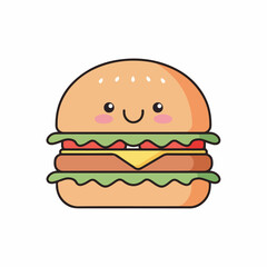 Happy Hamburger Delight: A charming, smiling hamburger with fresh ingredients, crafted to spark joy and appetites. 