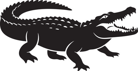 Fototapeta premium Black Silhouette of an Aggressive Open-Mouth Alligator or Crocodile Vector