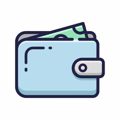 Wallet with Currency: A simple yet elegant illustration depicts a wallet, partially open to reveal a crisp, folded bill inside, symbolizing financial security and the world of finance.