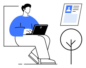 Remote work concept. Remote work involving individuals digitally managing tasks and profiles. Remote work supports flexibility and online employment opportunities. For freelancing, digital