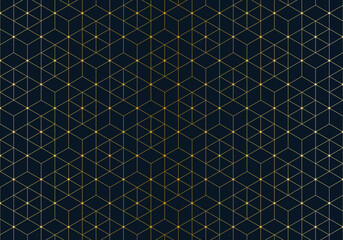 Elegant geometric gold pattern with hexagonal and triangular lines and dots on dark background