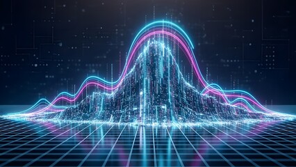 Naklejka premium Massive Data Tsunami Waveform Visualization on Digital Grid