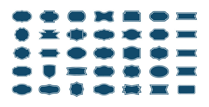 Assorted set of navy blue graphic vintage frames labels and decorative ornamental borders isolated on white background stock vector