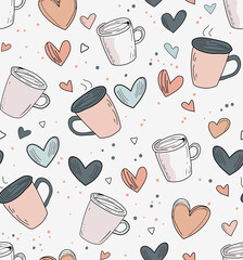 cute glass and hearts seamless pattern design, abstract lovely breakfast wallpaper 