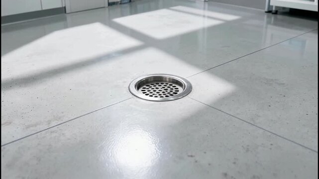 A Clean and Modern Industrial Floor Drain with Natural Light Shadows